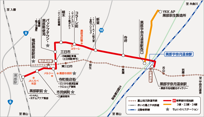 黒部市バス　新幹線市街地線 路線図
