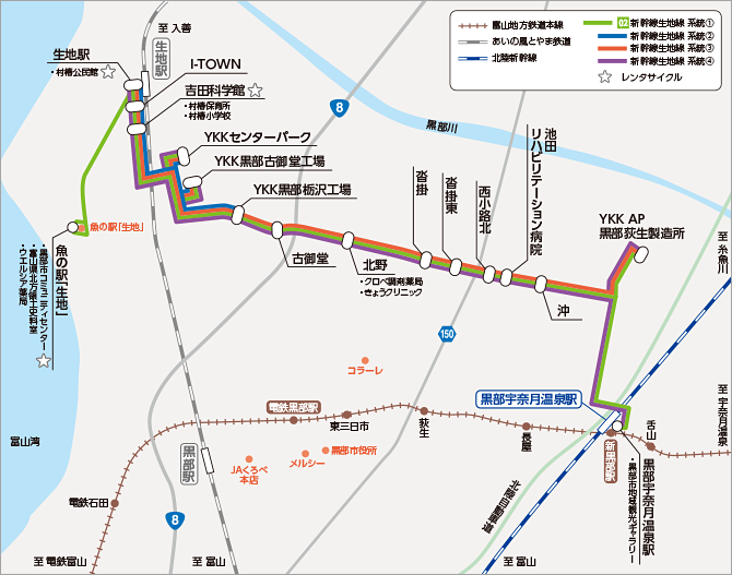 黒部市バス　新幹線生地線 路線図