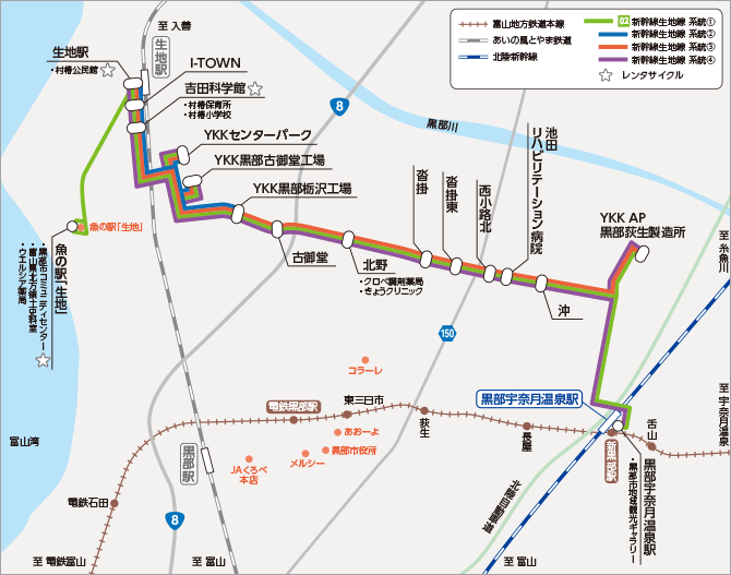黒部市バス　新幹線生地線 路線図