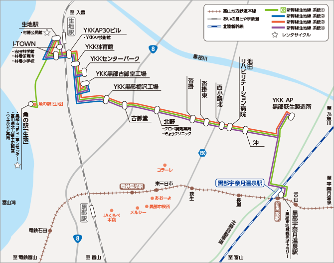黒部市バス　新幹線生地線 路線図