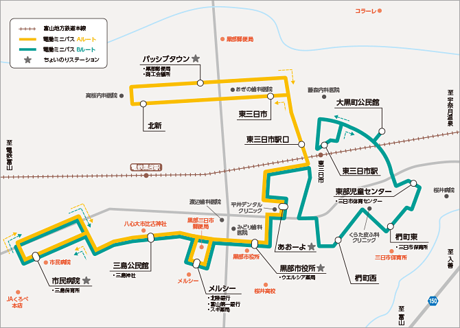 黒部市バス　電動ミニバス（三日市線） 路線図